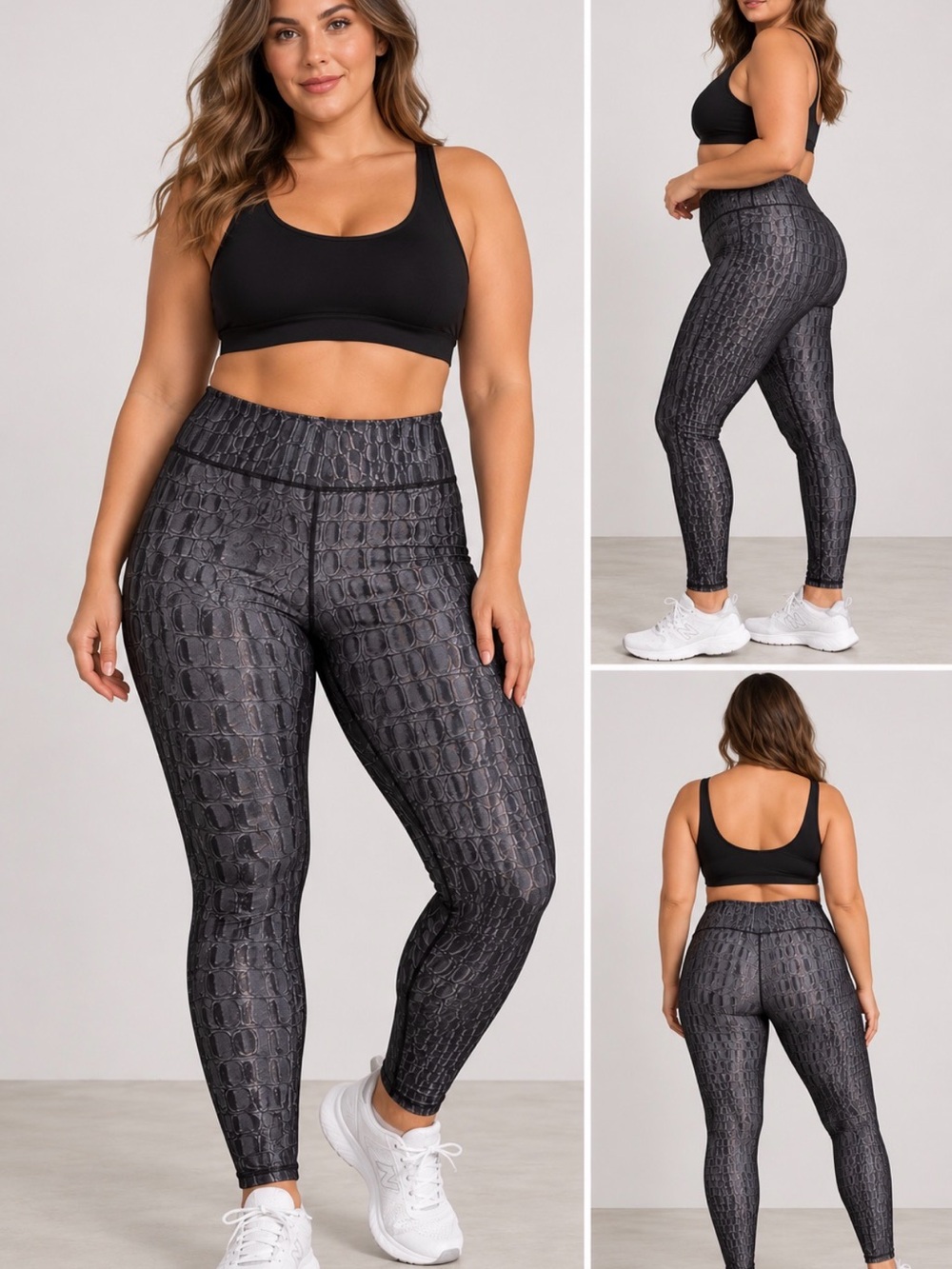 Terez New York Crocodile Print Black Textured High-Waist Leggings Size XL